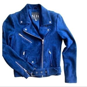 Veda Moto Biker Jacket Jayne in Goat Suede Sapphire Blue